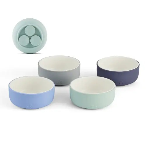 PORCELAIN BOWLS WITH SILICONE SUCTION SLEEVES