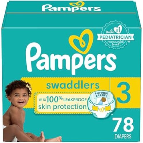 Pampers Swaddlers Diapers, Size 3 (13-26 lbs), 78 Count, Absorbent, Keeps Baby Dry and Comfortable, Skin Safe Disposable Baby Diaper