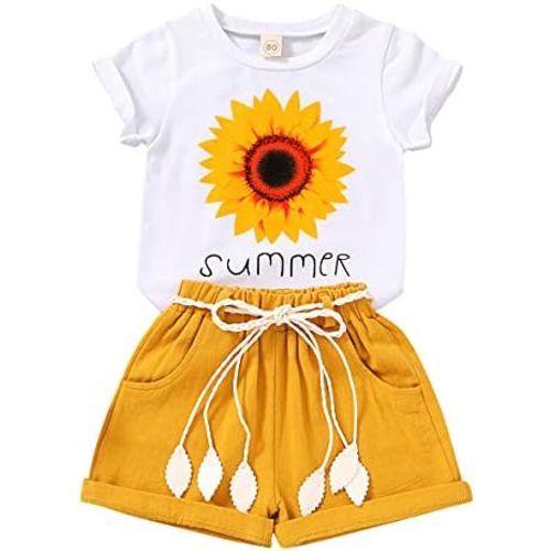 YOUNGER TREE Toddler Baby Girls Clothes Watermelon T-shirt + Linen Shorts with Belt Cute Summer Short Set