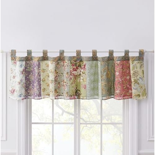 Greenland Home Blooming Prairie Authentic Patchwork Tab Top Window Valance 84 x 21