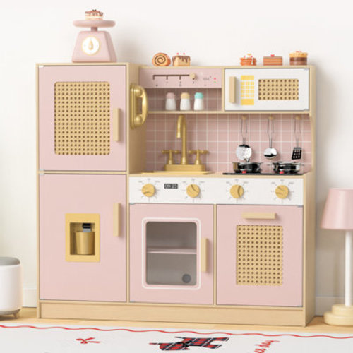 Suteck Wooden Kitchen Playset For Kids, Pretend Play Kitchen With Lights & Sounds, Retro Style Toy Kitchen & Reviews | Wayfair