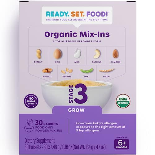 Stage 3 Mix-ins (30 Days) – Safe & Easy Early Allergen Introduction for Babies 6+ Months, Mix with Baby Food, With 9 Top Allergens: Organic Peanuts, Egg, Milk, Walnut, Cashew & More By Ready Set Food