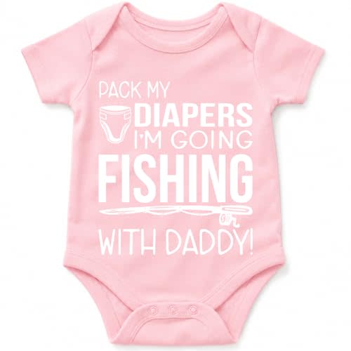 AW Fashions Pack My Diapers I'm Going Fishing With Daddy - Baby Bodysuit | Fishing baby bodysuit for lake days, fishing dads, outdoor families, showers and family photos