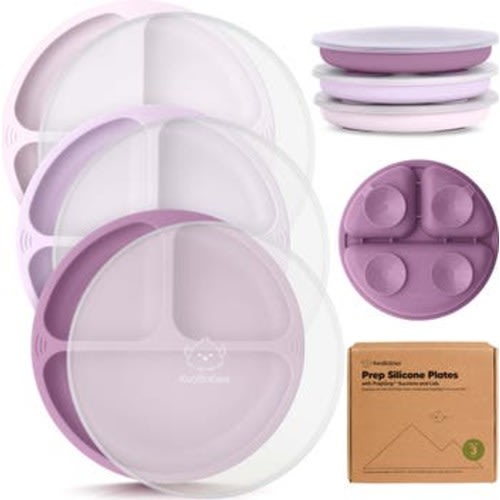 3-Pack Prep Silicone Suction Plates with Lids
