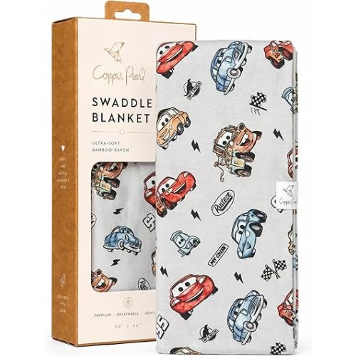 Copper Pearl Swaddle Blankets for Newborns | Soft Stretchy Receiving Blankets for Boys and Girls | Large 46 x 46 Inch Baby Blankets | Lightweight and Breathable Swaddles | Disney Pixar Cars