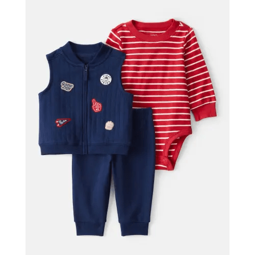 Baby Boy 3-Piece Game Day Little Vest Set - Navy/Red | Carter's