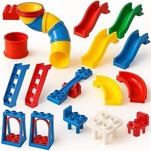 Liberty Imports 24 PCS Big Building Blocks Playground Set for Toddlers and Kids, Large Size DUPLO Compatible Construction Toy Bricks with Slides, Swings, Seesaw and Pipes Preschool Learning Playset