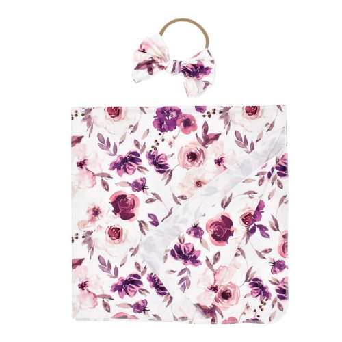 Dadaria Hair Bows for Girls Newborn Infant Baby Sack Swaddle Wrap Blanket and Headband Purple ,Boys Girls