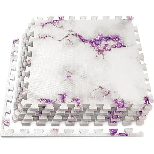 HomeCube USA 3/8 Inch Thick Interlocking Purple Marble Foam Floor Tiles for Home, Office, Workout Equipment Space Commercial Anti-Fatigue Flooring Padding 24x24 in, Purple Marble, 160 Sq Ft-40 Tiles