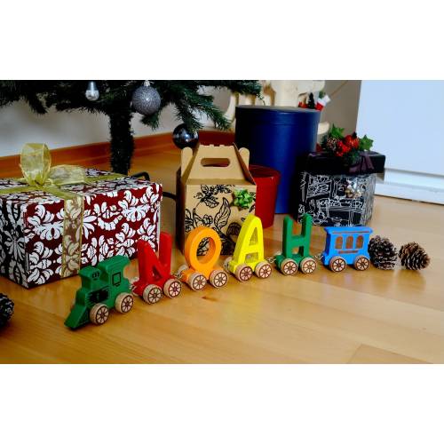 Personalized Wooden Alphabet Train, Custom Baby Gift, Montessori Baby Name Puzzle, 1st Christmas Gift