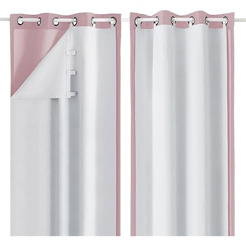 Simplebrand 100% Blackout Curtain Liner for Living Room, Thermal Insulated Blackout Liners for 84 Inch Behind Curtains, 2 Liners Per Set with 14 Pieces Rings, Each 40" W x 80" L, Greyish White