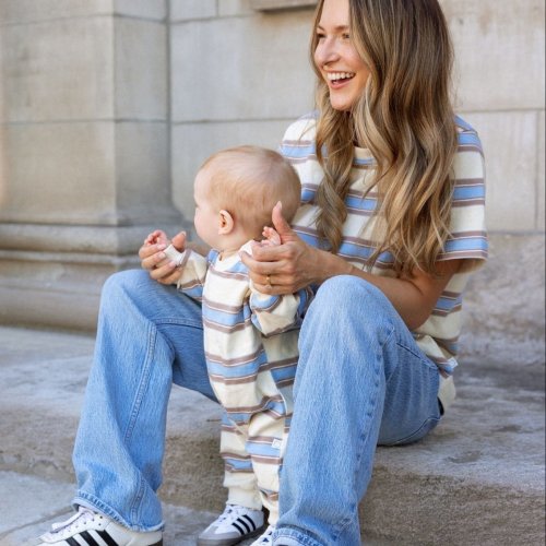 Striped Long Sleeve Romper