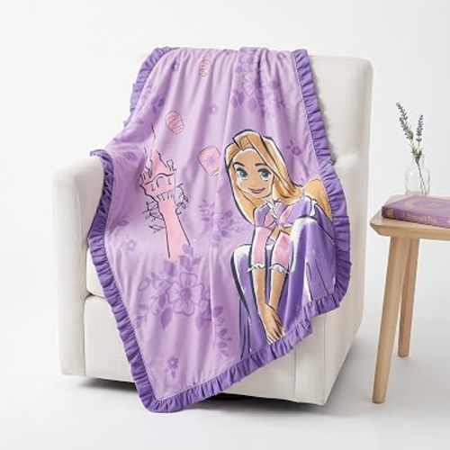 Jay Franco Kids Plush Throw Blanket with Ruffled Trim, Purple - Princess, 46x60 - Throw Blanket