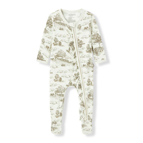 Country Toile Luxe Stretch Ruffle Footed Romper