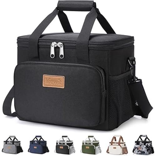 Lifewit Medium Lunch Bag, Insulated Lunch Box, Soft Cooler Cooling Tote for Adult Men Women, Black 12-Can (9L)