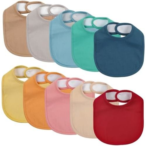 10 Pack Cotton Snap Bibs for Baby Boy Girl, Super Soft Drool Bibs for Teething and Feeding