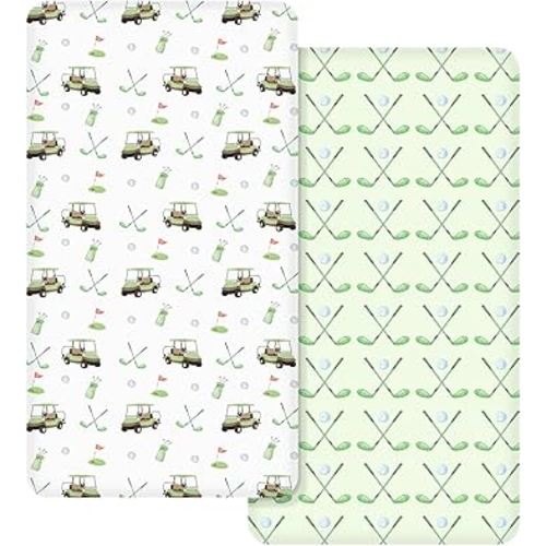 2 Pack Golf Baby Crib Fitted Sheet 52'' x 28'' Sport Themed Stretchy Neutral Fitted Crib Mattress Sheet Golf Baby Bedding for Standard Mattress Gift Set