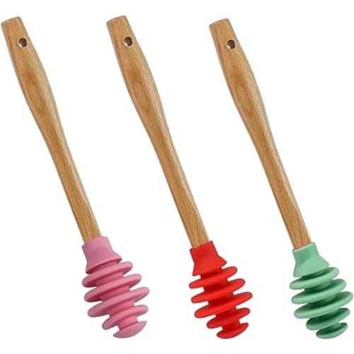 3 Pcs Silicone Honey Dipper Sticks - Spiral Design Non-Drip Honey Spoon with Jar Stirring Rod, Food-Grade BPA Free Dispenser for Syrup, Jam & Beverages