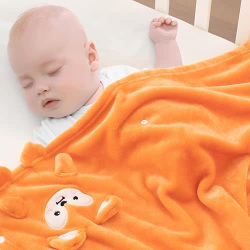 Baby Blanket, Foldable Fox Shape Plush Blanket, Super Soft Warm Breathable Receiving Blankets Newborn Nursery Swaddle Blankets Gifts for Crib Stroller Baby Boys Girls Birthday Baby Shower
