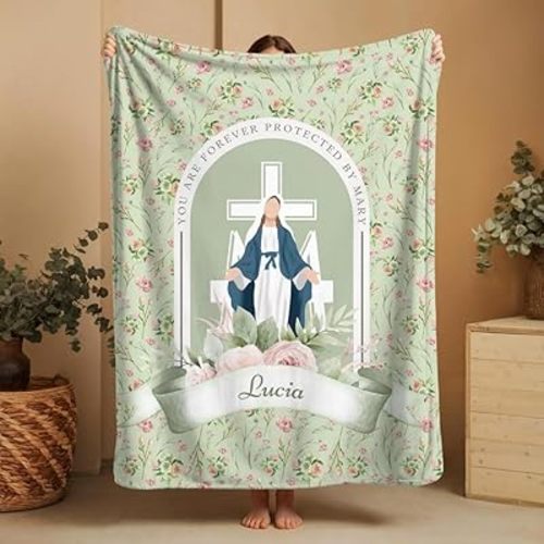 First Communion Blankets for Girls, Personalized Marian Swaddle Blanket, Catholic Baptism Gift, Baby Wrap, Our Lady Throw, Custom Mary Receiving Blanket for Kids, Baby Shower, Christian Baby Girl GIF