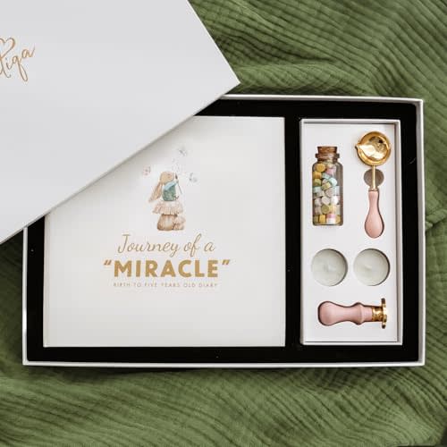 Baby Memory Book Gift Set, Birth to 5 Years Keepsake Journal | Includes Keepsake Box, Clean-Touch Footprint Ink Pad and Wax Seal Kit