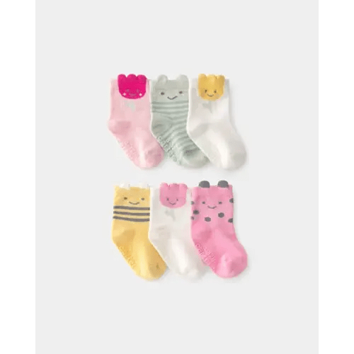 Baby Girl 6-Pack Floral Critter Socks - Pink/Yellow | Carter's
