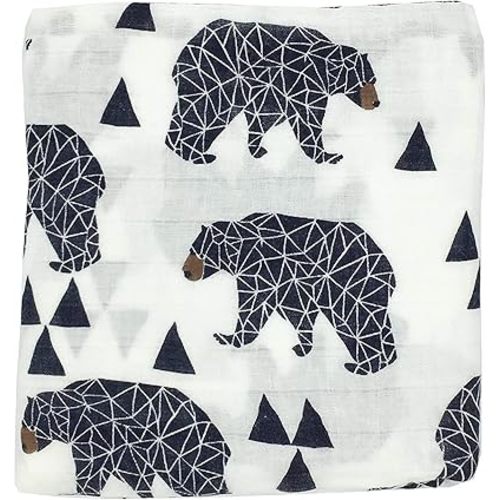 HGHG Cute Organic Cotton Muslin Swaddle Blankets Premium Receiving Blanket for Boys & Girls 47" x 47" Baby Bear Blanket