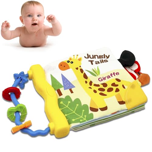 Soft Cloth Baby Book,Touch Feel Cloth Crinkle Books for Infant Baby 6-12 Months,Learning Education Soft Sensory Toy,Teether,Shower Gifts for Boys Girls (Giraffe-with Handle)