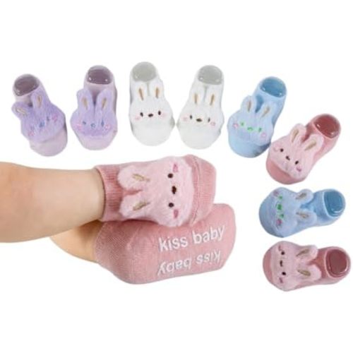 Baby Socks Non-Slip Grips for Babies Infant Girls Boys Cute Flower Bunny Bear Head Ankle Socks Newborn Toddler