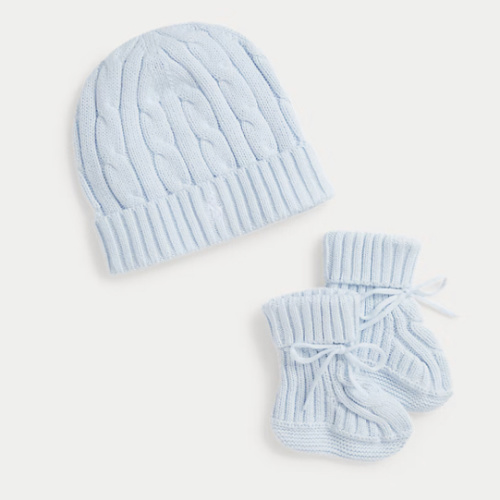 Cable-Knit Cotton Beanie & Bootie Set