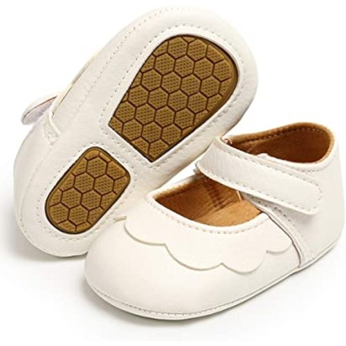 Amazon.com | LAFEGEN Baby Girls Mary Jane Flats with Bownot Non Slip Soft Sole PU Leather Newborn Infant Toddler First Walker Cirb Dress Shoes, 0-6 Months Infant, 03 White Baby Girl Shoes | Mary Jane