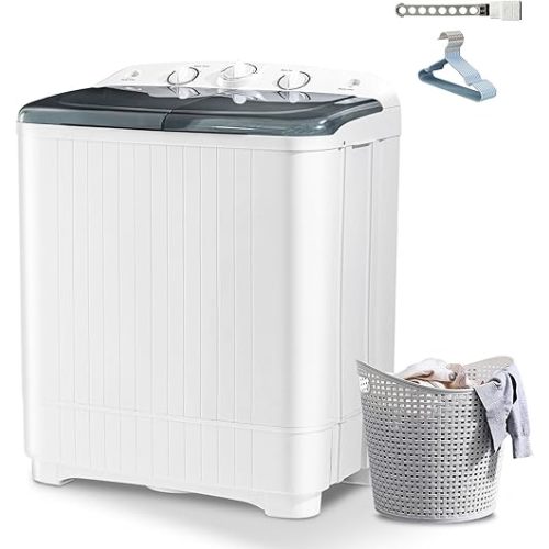Double Tub 22LBS Washing Machine, Comes with 10 Hangers+1 Clothes Rail, Portable Washer and Spin Dryer Combo, Compact Laundry Machine for Apartments, Camping & RVs, Easy to Use(22lbs)