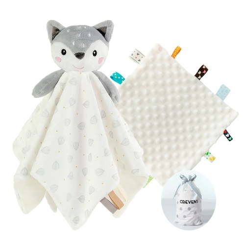 CREVENT Cozy Plush Baby Security Blanket, Loveys for Baby Girls and Boys,Birthday Gift,Grey Deer&Tag