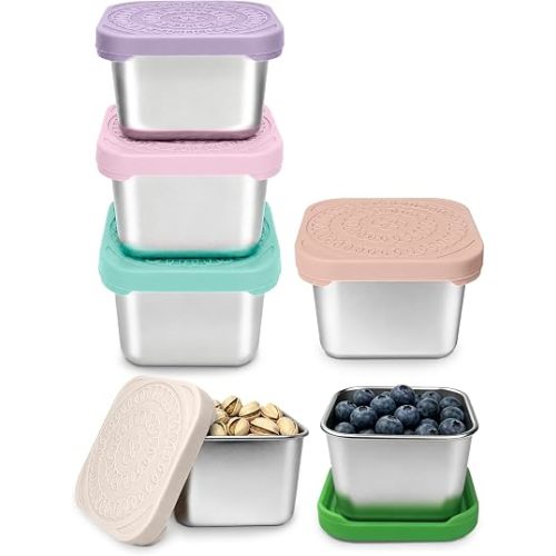 HTEVW 6 Pack Stainless Steel Snack Containers for Kids, 6 oz Food Container