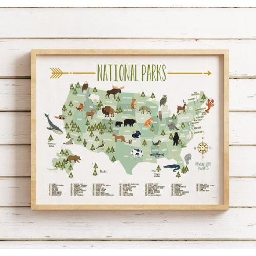 National Park Map National Park Maps Kids Room Decor Wall - Etsy