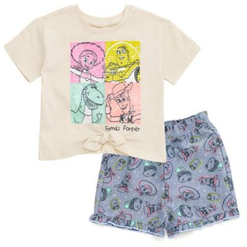 Disney Toy Story Toddler Girls T-Shirt and Chambray Shorts Outfit Set Toy Story Beige / Blue 4T