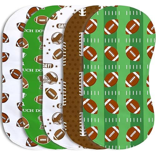 5 Pack Football Sport Burp Cloths Baby Boys Girls with Football Pattern, Large Cotton Burp Rags for Newborns Gifts Nursery Decor Extra Soft and Absorbent 9.8X19.6inches