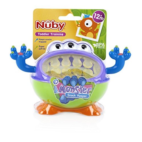 Nuby 3-D Monster Toddler Snack Containers - Spill-Proof Snack Cups for Toddlers with Soft Silicone Flaps - BPA-Free, Dishwasher-Safe