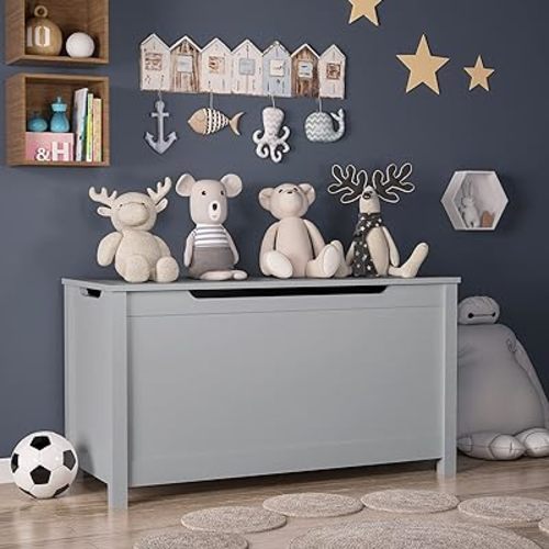 Wooden Toy Chest, Kids Toy Box，Furniture for Playroom, Bench with Safety Hinged Lid, Wooden Toy Box Storage Organizer, Children's Furniture Toy Chest (Gray)