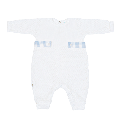 Paty Knit Long Sleeve Romper with Gingham Tabs