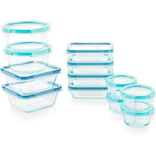 Snapware Total Solutions (12 Pack, 1, 2 & 4 Cup) Glass Food Storage Containers Set, Airtight & Leakproof Locking BPA-Free Lids, Freezer Dishwasher Microwave Safe