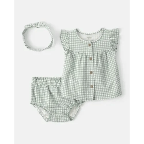 Baby Girl 3-Piece Gingham Top & Short Set - Green | Carter's