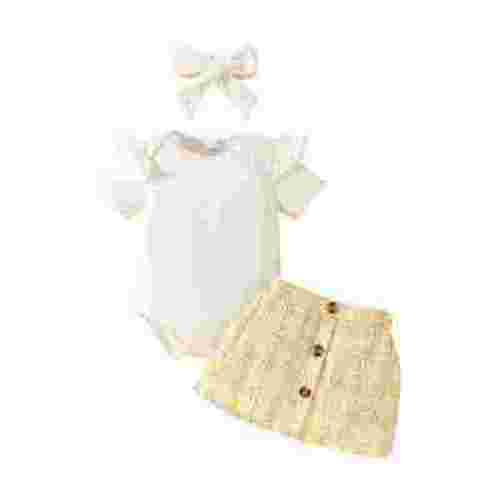Coerni Toddler Baby Girl Ruffles Short Sleeve Rompers Plaid Print Button Skirt Headband Set 3 6 9 12 18 Months Girl Summer Clothes