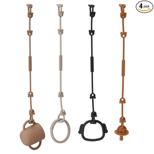 4 Pack Toy Safety Straps, Stretchable Silicone Pacifier Chains, Adjustable Baby Bottle Toy Teethers Harness Strollers Straps for High Chair, Hanging Baskets, Cribs, Car Seat, Shopping Trolley