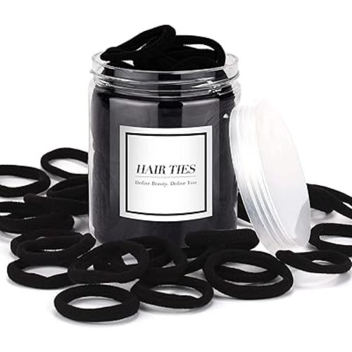 iFwevs 50PCS Black Hair Ties,Cotton Seamless Ponytail Holders,No Damage Elastics Hair Bands for Thick Heavy &Curly Hair
