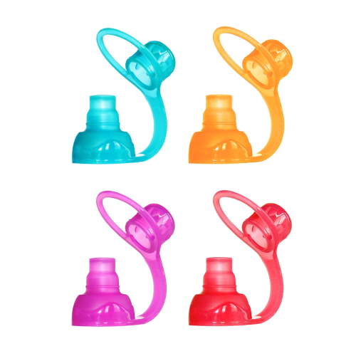 ChooMee SoftSip Food Pouch Top | Baby Led Weaning | No Spill Flow Control Valve, Protects Childs Mouth, 100% Silicone, BPA Free | Swirl Colors, 4 CT