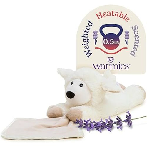 warmies Stuffed Animal Security Blankets for Babies, Sheep - Microwavable & Weighted Stuffed Animal Blanket for Baby Boys & Girls - Cute Soft Plush Toys with Child Safe Design for All Ages