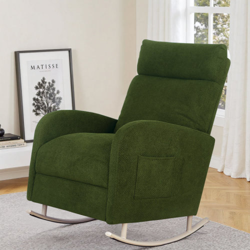 George Oliver Chenille Rocking Chair, High Backrest Accent Nursery Chair With Side Storage Pockets | Wayfair