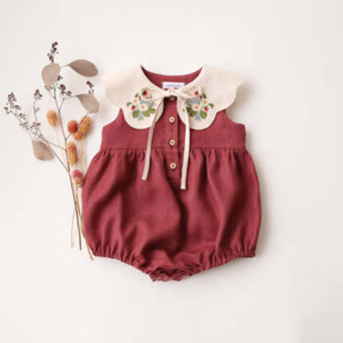 Rosewood Linen Bubble Playsuit with Petal Collar in Ivory Linen with " – Dannie and Lilou