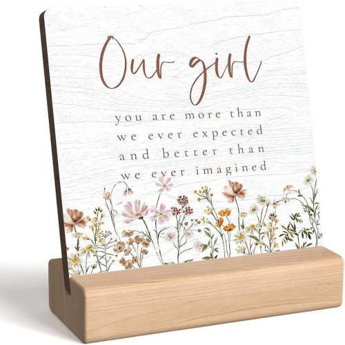 Baby Girl Nursery Decor Wood Sign - Girls Room Decor, Boho Nursery Decor For Girl, Baby Shower Gifts For Girls, Toddler Baby Little Girl Room Shelf Desk Decor, Our Girl Nursery Signs, 4X4